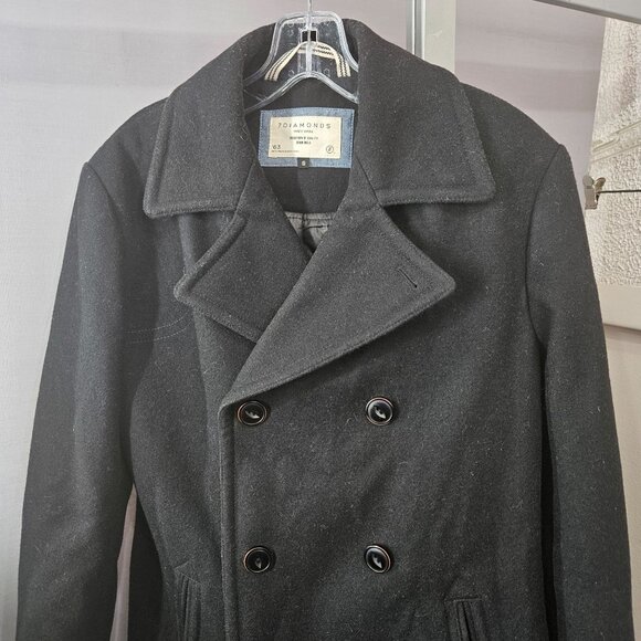 7 Diamonds Peacoat Jacket Coat Men Small Black Wool Blend Lined Double-Breasted - Picture 2 of 12